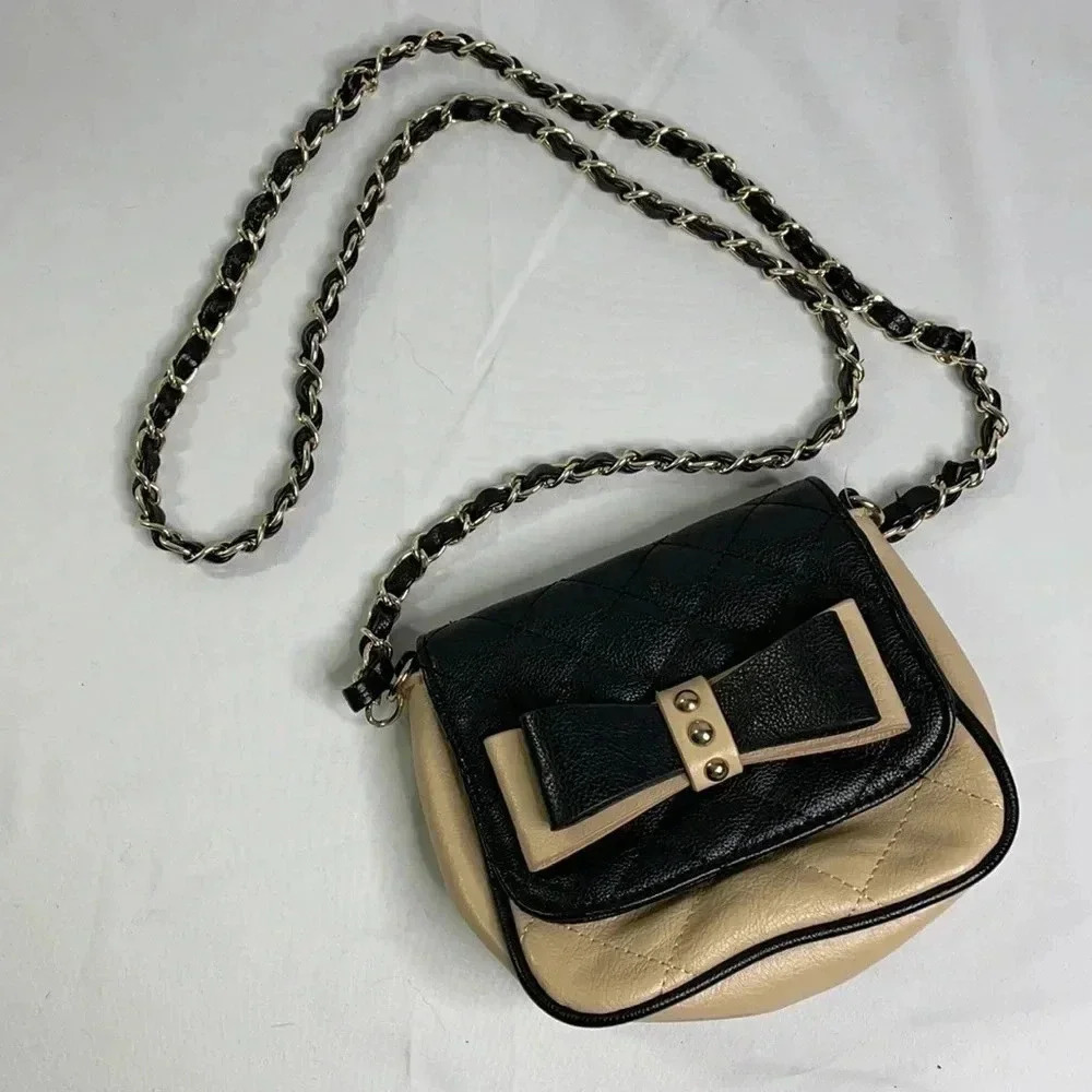 Unbranded‎ Quilted Bow Crossbody Bag Women Small Black Beige Chain Strap
